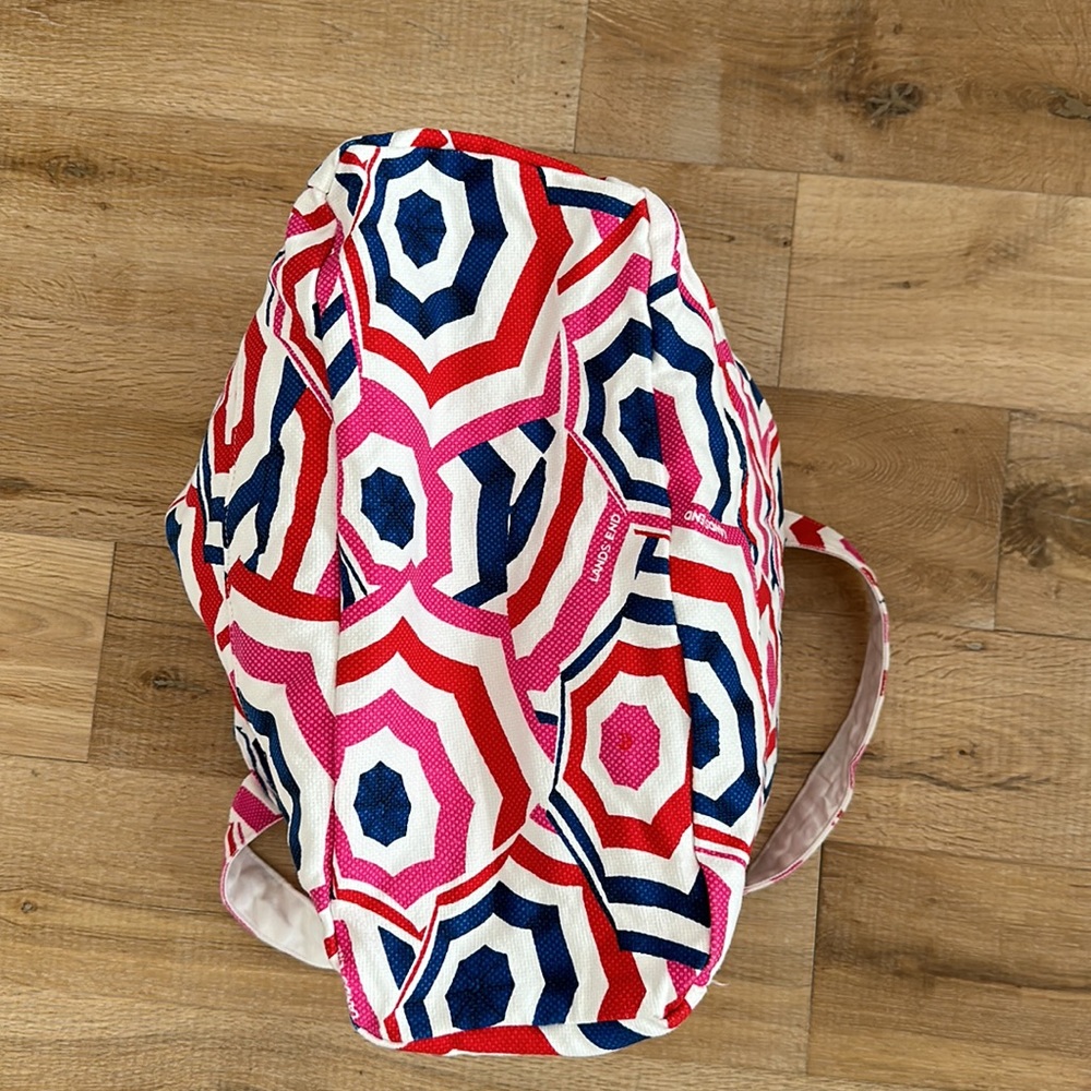 Lands’ End Pink Red White Blue Umbrella Print Large Packable Beach Tote Pool Bag - Picture 8 of 13